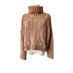 NWT POL Brown Thick Chenille Turtleneck Open Chunky Knit Pullover Sweater Small‎